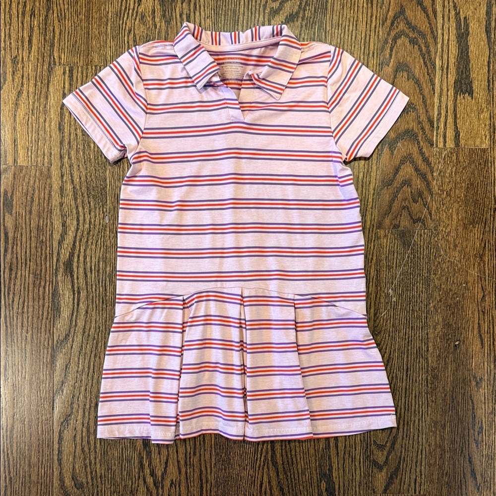 Hanna Anderson Pink Striped Polo Girls Dress 6-7